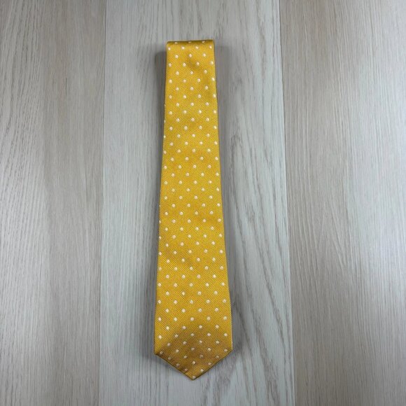 Versace Mens Yellow White Polka Dot Pointed 100% Pure Silk Necktie 59x3 Inches - Picture 1 of 14